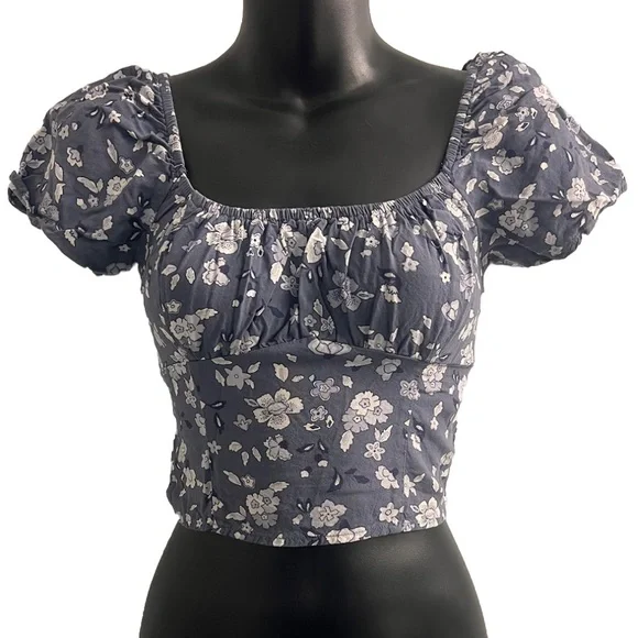 NWOT Hollister Floral Crop Top Puff Sleeve XS - Picture 2 of 10